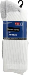 No Nonsense Active Men Size 6-12 Cushioned Crew White Socks 3 ea