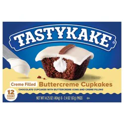 Tastykake Buttercreme Cupkakes, 12 Count, 6 Packs of 2 Buttercreme Iced Chocolate Cupcakes