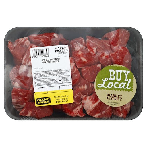 slide 1 of 1, Market District Beef Chuck Cubes For Stew Extra Lean, Natural, Local, per lb