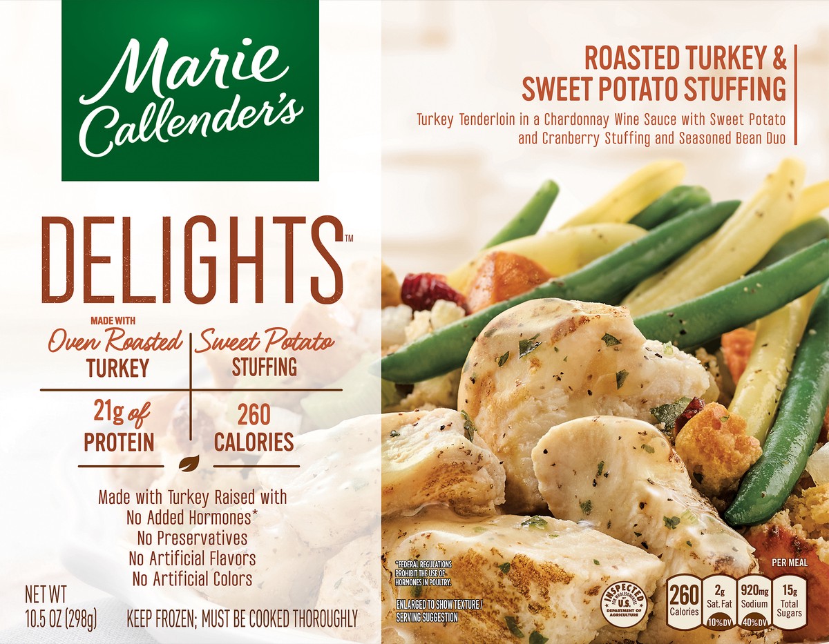 slide 1 of 2, Marie Callender's Delights Roasted Turkey & Sweet Potato Stuffing 10.5 oz, 10.5 oz