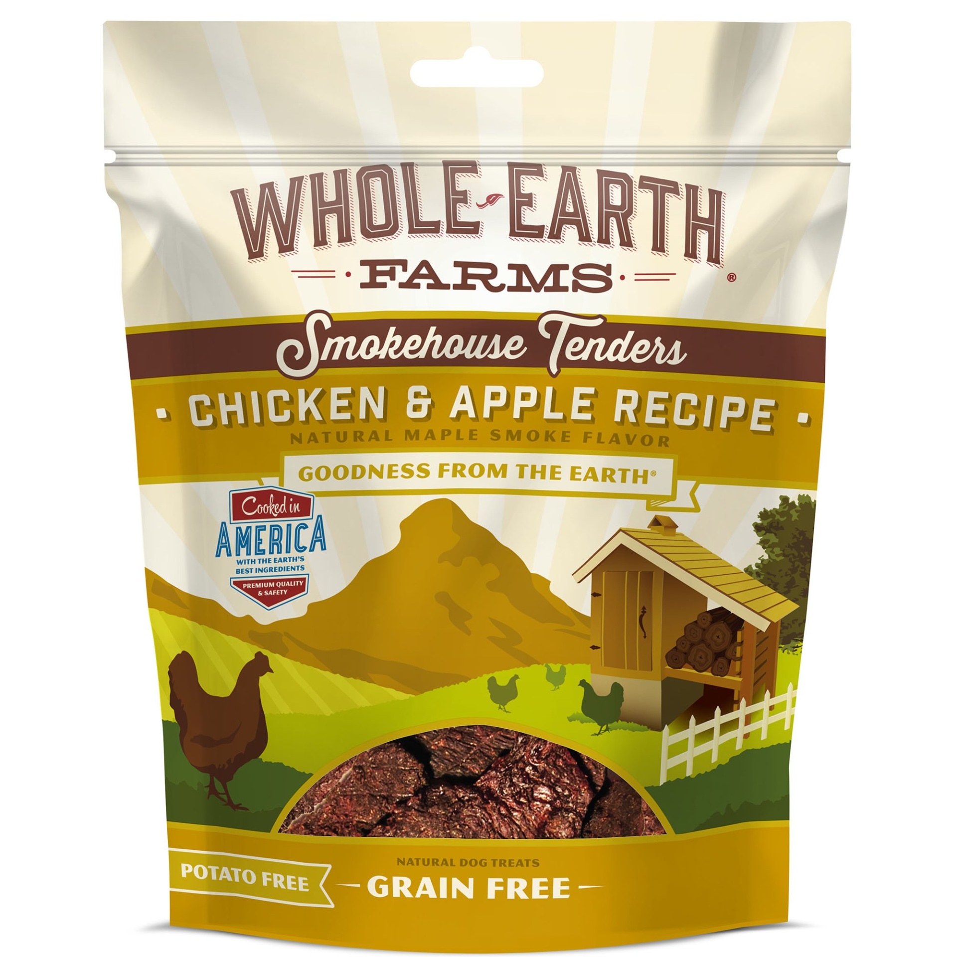 slide 1 of 1, Whole Earth Farms Grain Free Smokehouse Tenders Chicken & Apple Recipe Dog Treats, 5 oz