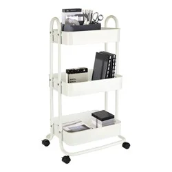 Realspace® Mobile 3-Tier Storage Cart, 35-5/8""H x 17-15/16""W x 14-5/16""D, Off-White
