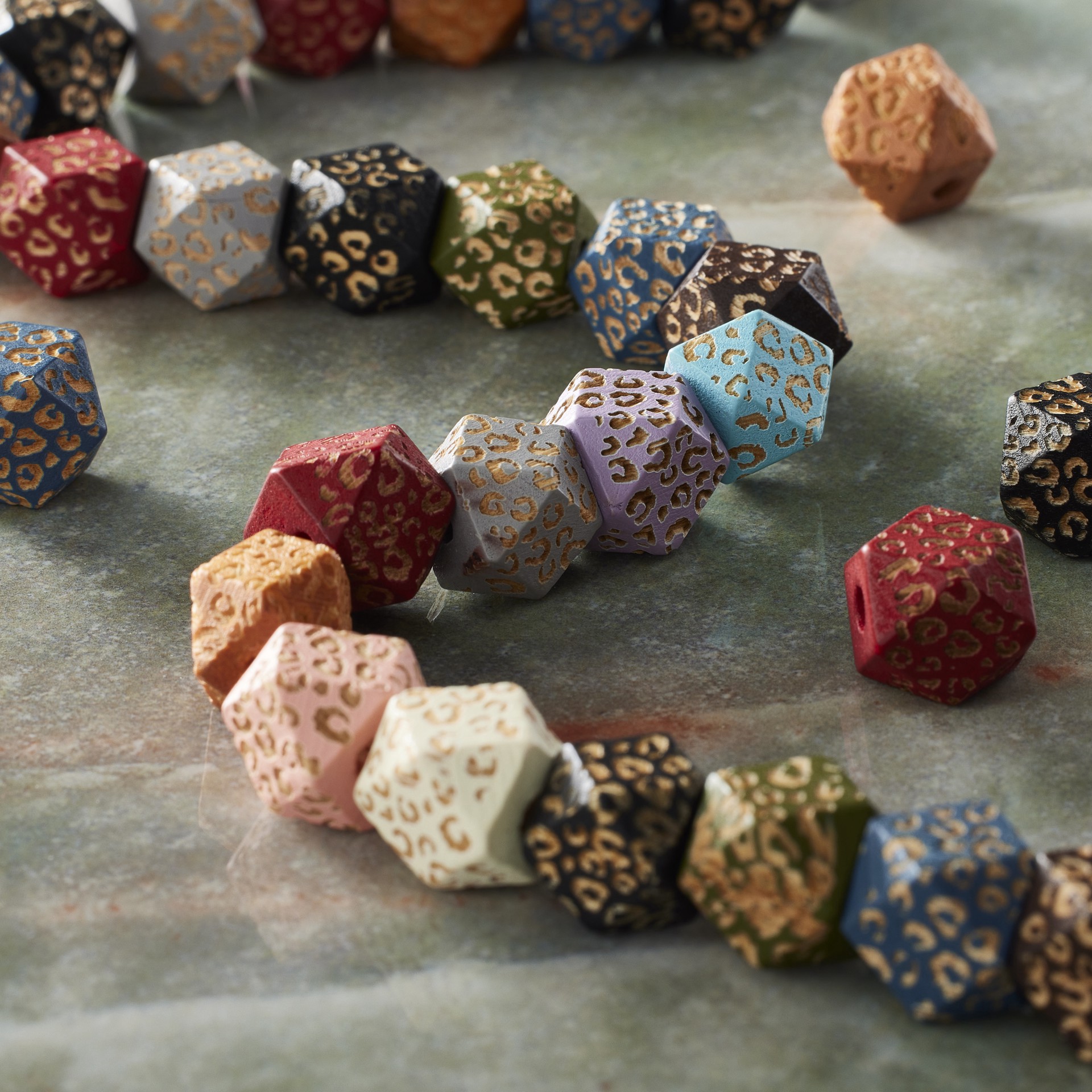 slide 2 of 3, Multicolored Cheetah Print Wood Cube Beads, 12.5mm By Bead Landing, 12.5mm