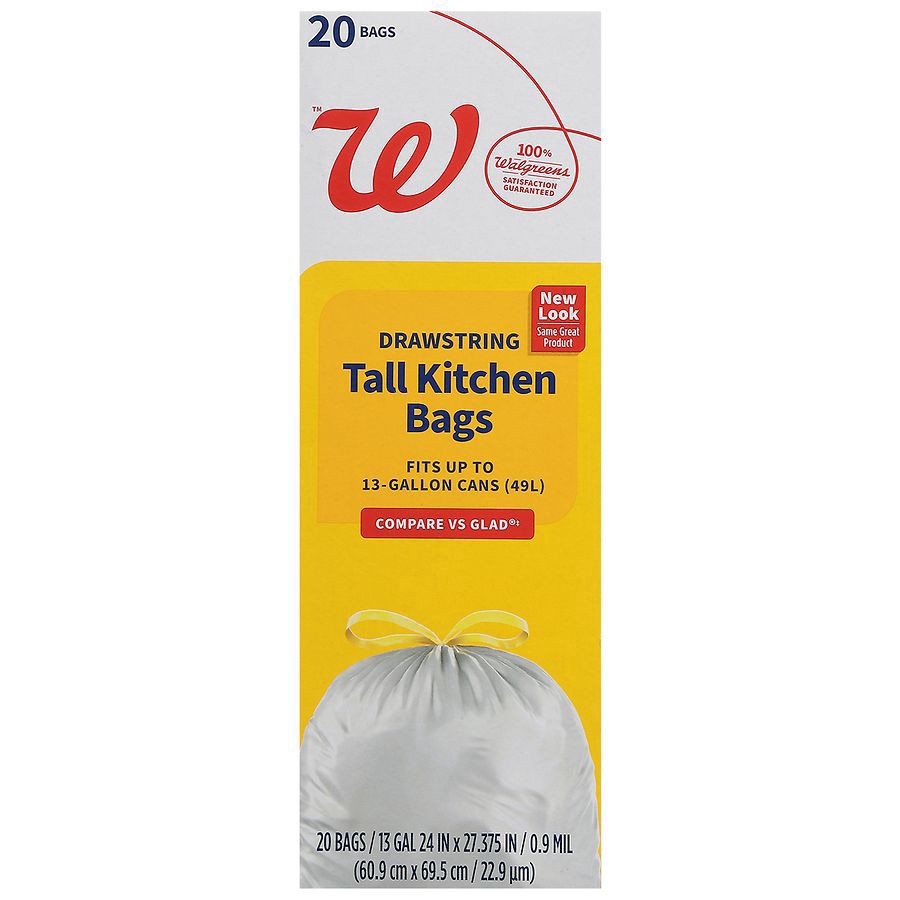 slide 1 of 5, Walgreens Drawstring Tall Kitchen Bags White, 13 gal 20 ct