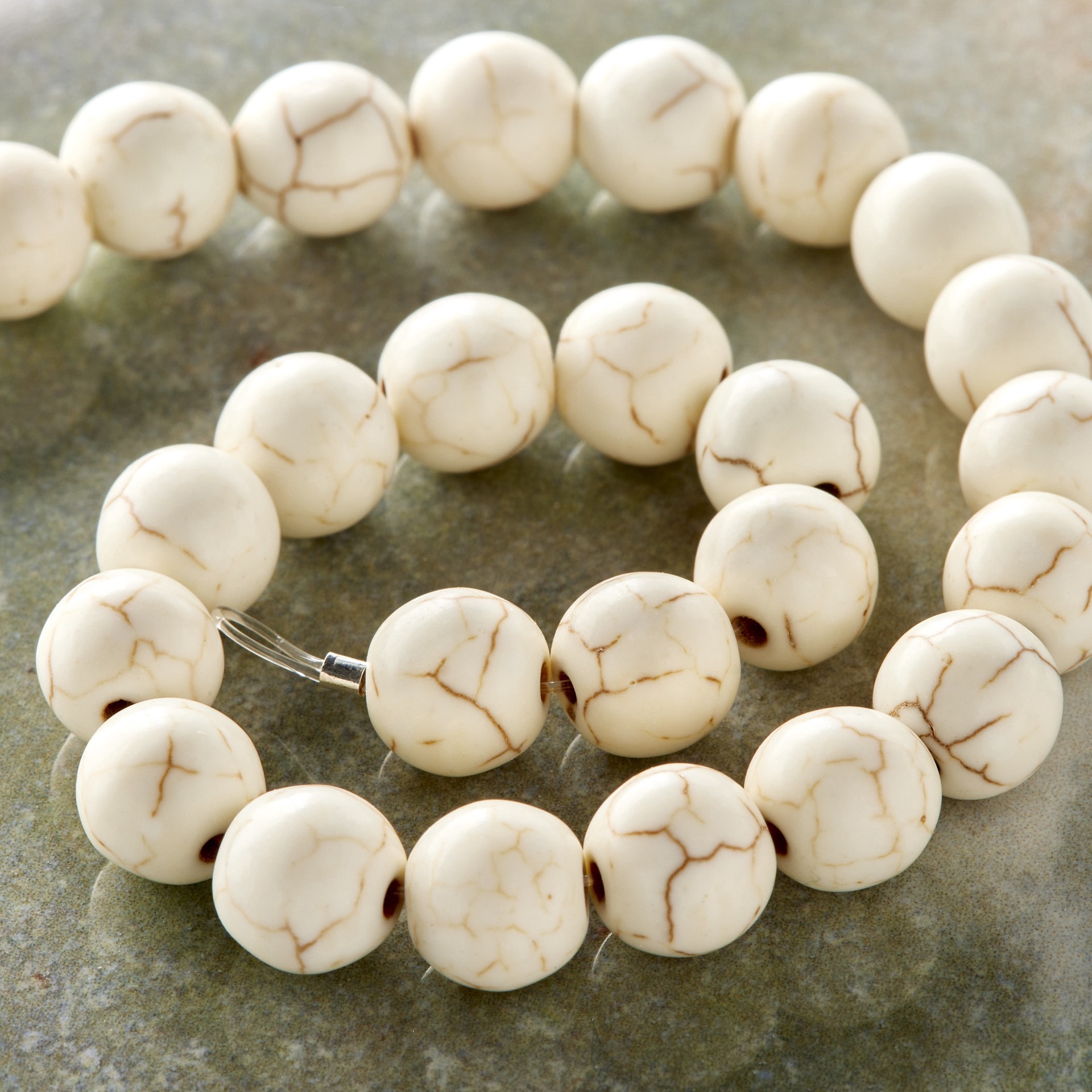 slide 3 of 3, White Crackle Dyed Howlite Round Beads, 8mm By Bead Landing, 8mm