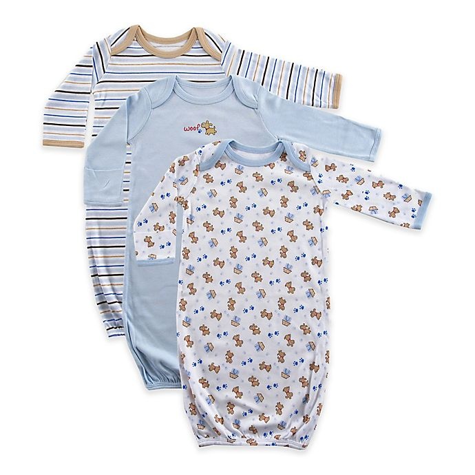 slide 1 of 1, Luvable Friends Cotton Infant Gowns - Blue, 3 ct