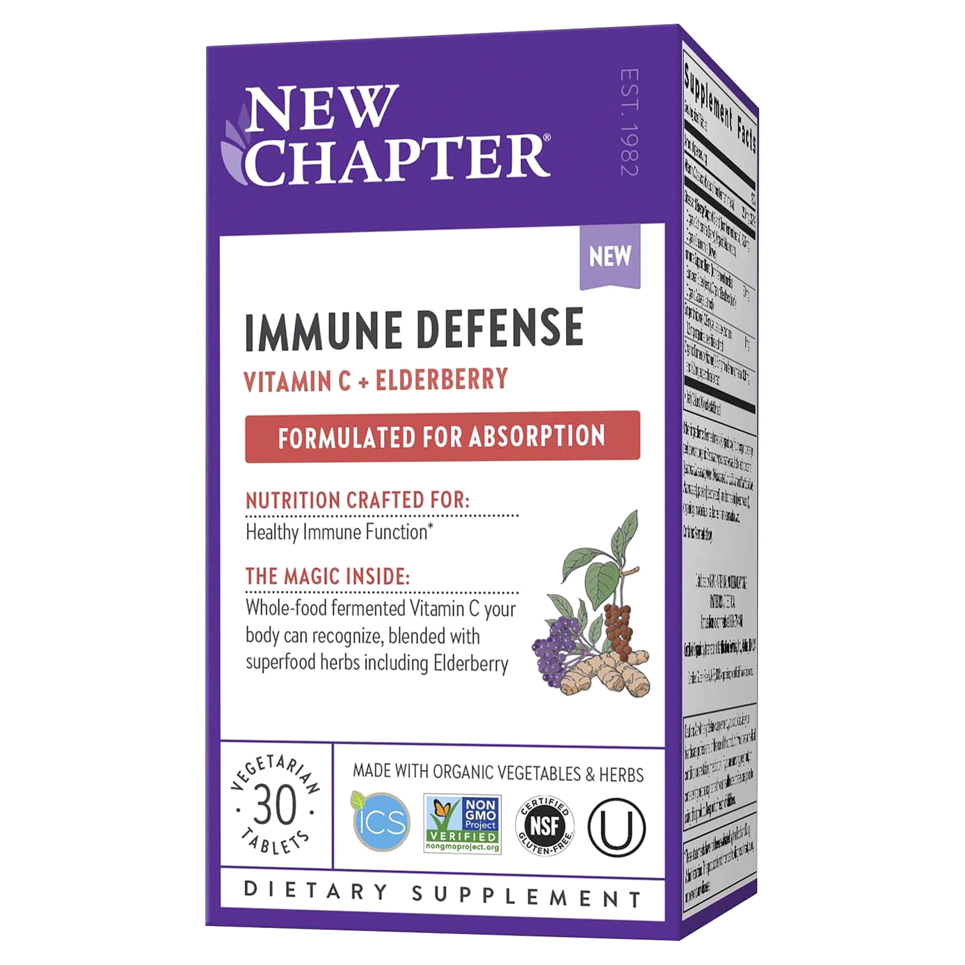 slide 1 of 1, New Chapter Immune Defense Vitamin C + Elderberry Vegetarian Capsules, 30 ct