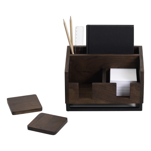 slide 7 of 7, Realspace® Acadia Wood/Metal Desktop Organizer With Coasters, 8-3/4"" x 7"", Walnut/Black, 1 ct