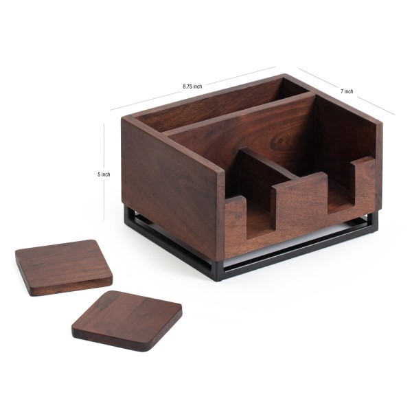 slide 2 of 7, Realspace® Acadia Wood/Metal Desktop Organizer With Coasters, 8-3/4"" x 7"", Walnut/Black, 1 ct