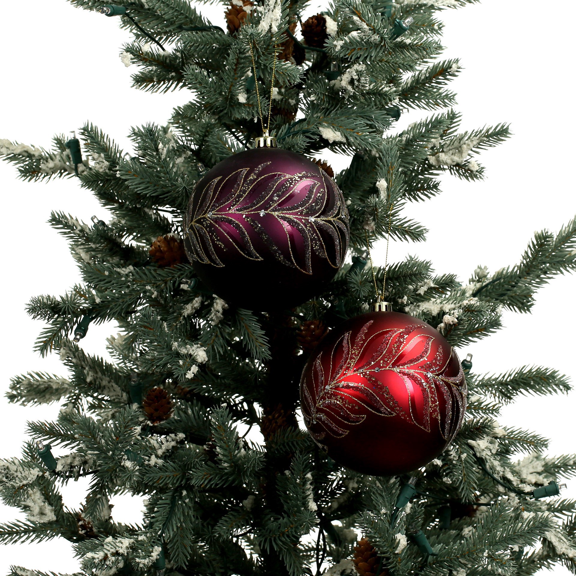slide 3 of 3, 2 Pack 4.7" Purple & Red Glitter Leaves Shatterproof Ball Ornaments By Ashland, 2 ct