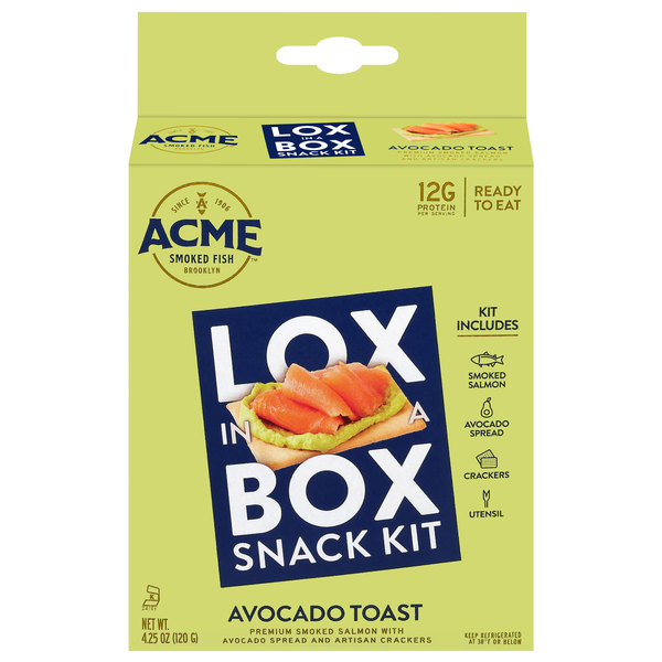 slide 1 of 1, ACME Acme 4.25 oz Avocado Toast Lox in a Box Snack Kit, 4.25 oz
