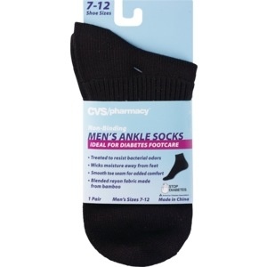 slide 1 of 1, CVS Pharmacy Non-Binding Men's Ankle Socks - Diabetes Footcare, Size 7-12 Black, 1 pair