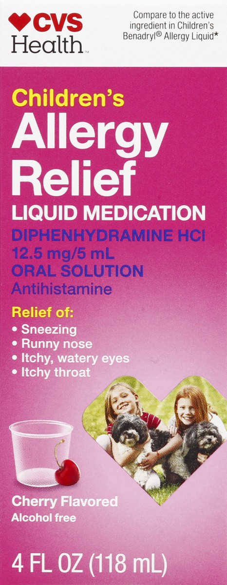 slide 5 of 9, CVS Health Children's Allergy Relief; Diphenhydramine Hydrochloride Oral Solution, Cherry Flavor, 4 Oz, 4 oz