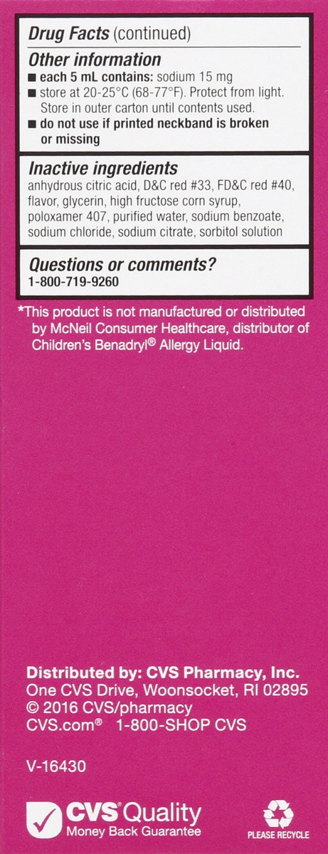 slide 6 of 9, CVS Health Children's Allergy Relief; Diphenhydramine Hydrochloride Oral Solution, Cherry Flavor, 4 Oz, 4 oz