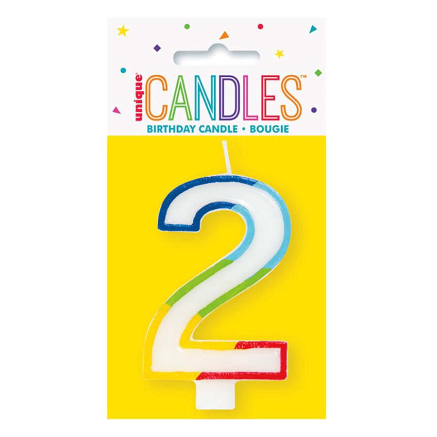 slide 1 of 1, unique Rainbow Border Number 2 Birthday Candle, 3.25 in