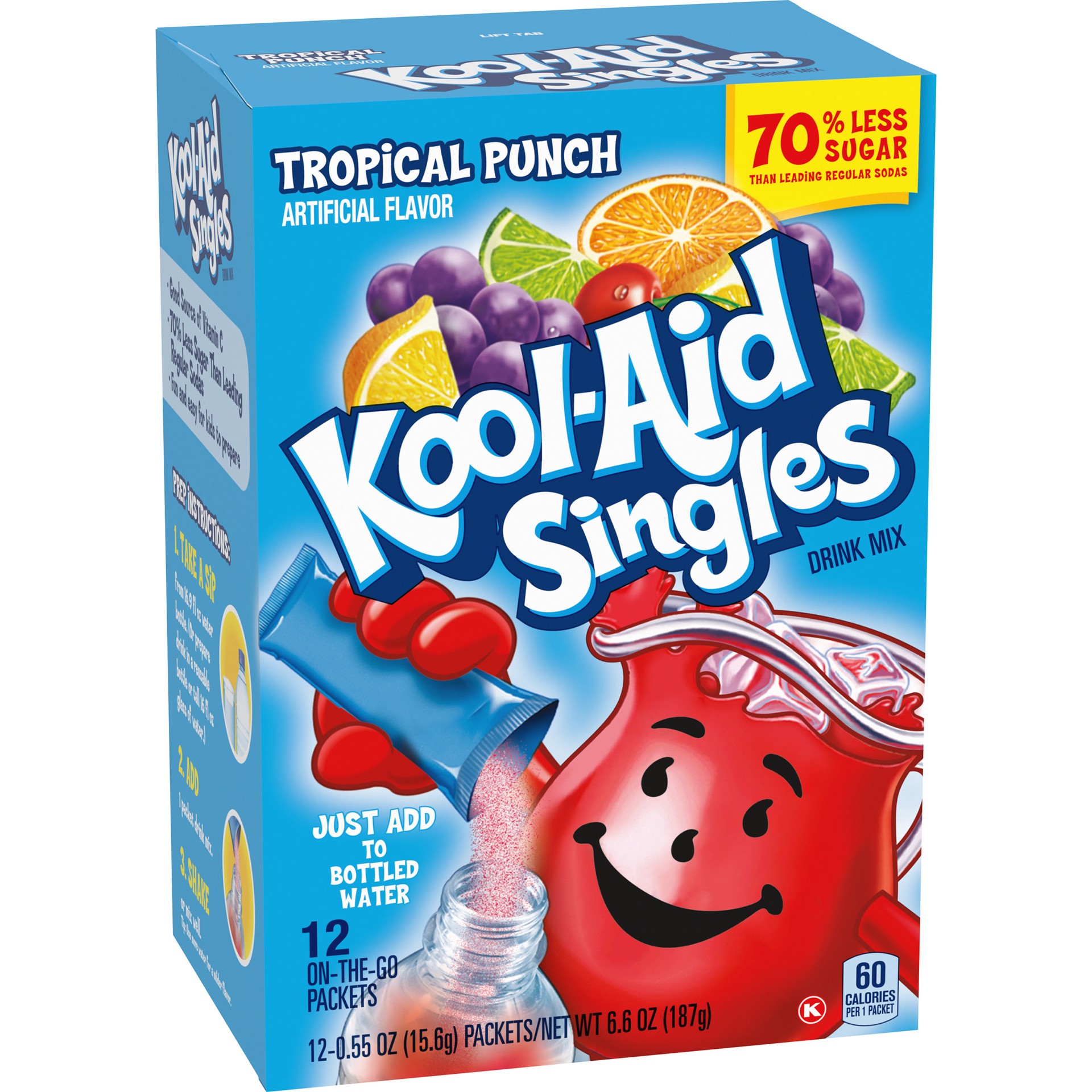 slide 3 of 5, Kool-Aid Singles Sugar-Sweetened Tropical Punch Artificially Flavored Powdered Soft Drink Mix, 12 ct On-the-Go-Packets, 12 ct