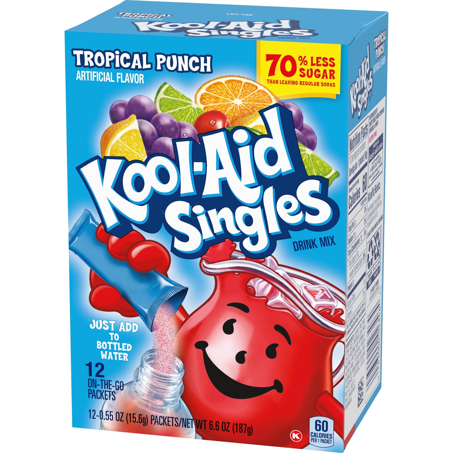 slide 5 of 5, Kool-Aid Singles Sugar-Sweetened Tropical Punch Artificially Flavored Powdered Soft Drink Mix, 12 ct On-the-Go-Packets, 12 ct