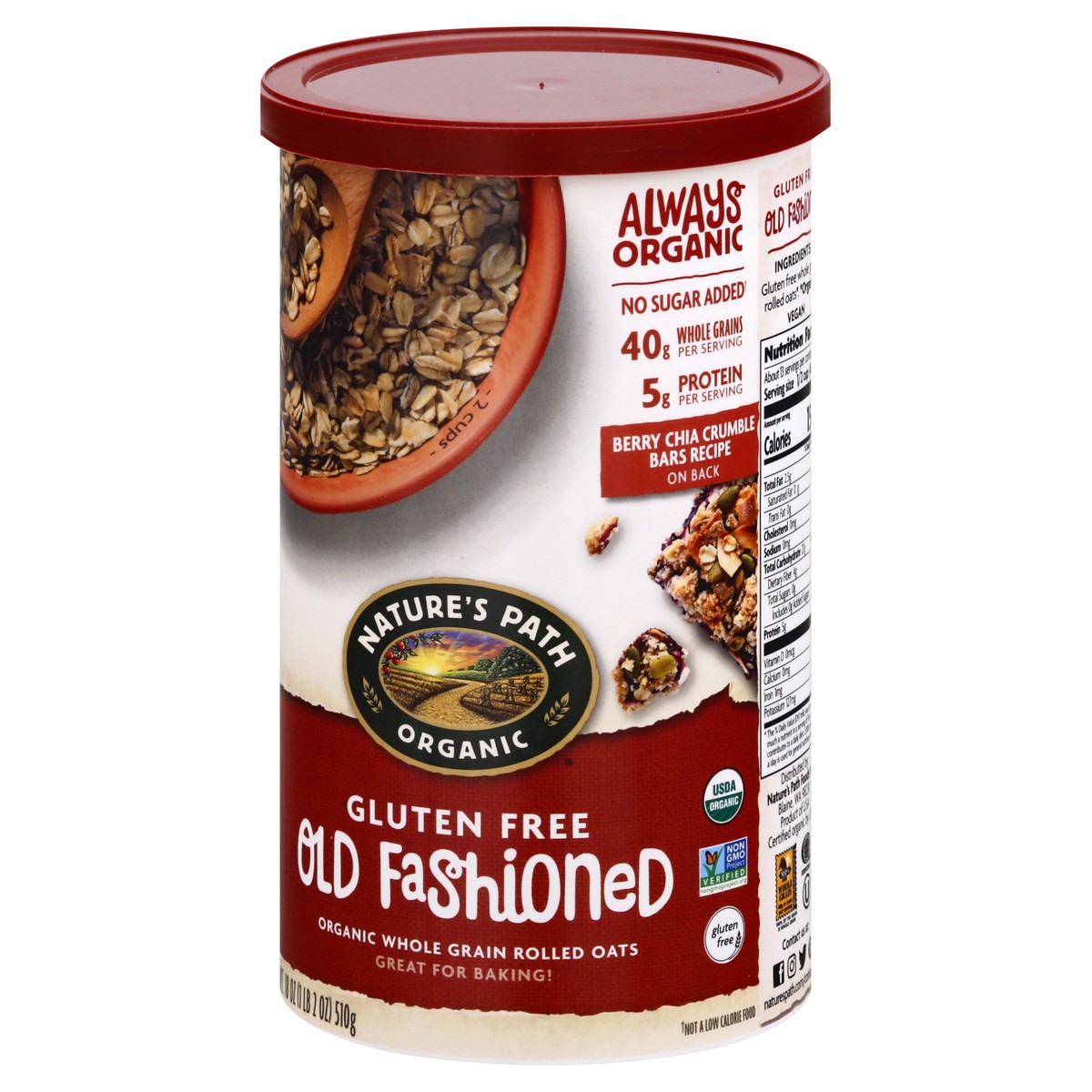 slide 8 of 10, Nature's Path Organic Gluten Free Old Fashioned Oatmeal 18oz Canister, 18 oz