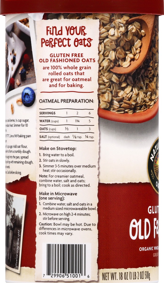 slide 7 of 10, Nature's Path Organic Gluten Free Old Fashioned Oatmeal 18oz Canister, 18 oz