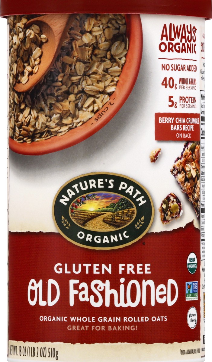 slide 3 of 10, Nature's Path Organic Gluten Free Old Fashioned Oatmeal 18oz Canister, 18 oz