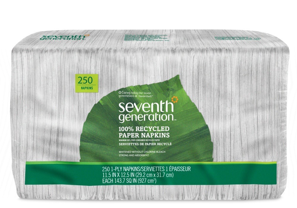 slide 1 of 7, Seventh Generation 100% Recycled 1-ply White Paper Napkins, 250 ct