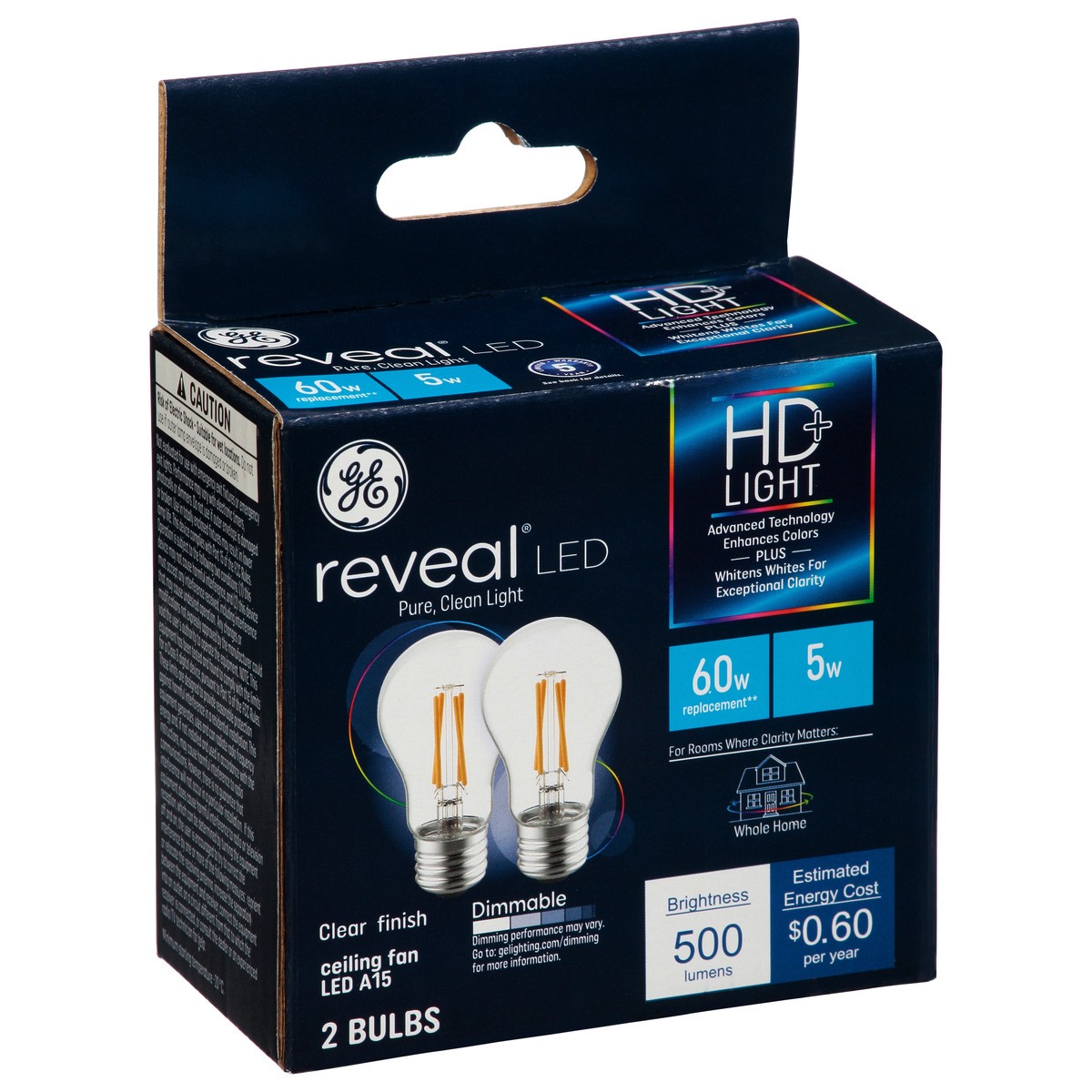 slide 1 of 12, GE Reveal 5 Watts Clear Finish HD+ LED Light Bulbs 2 ea, 2 ct