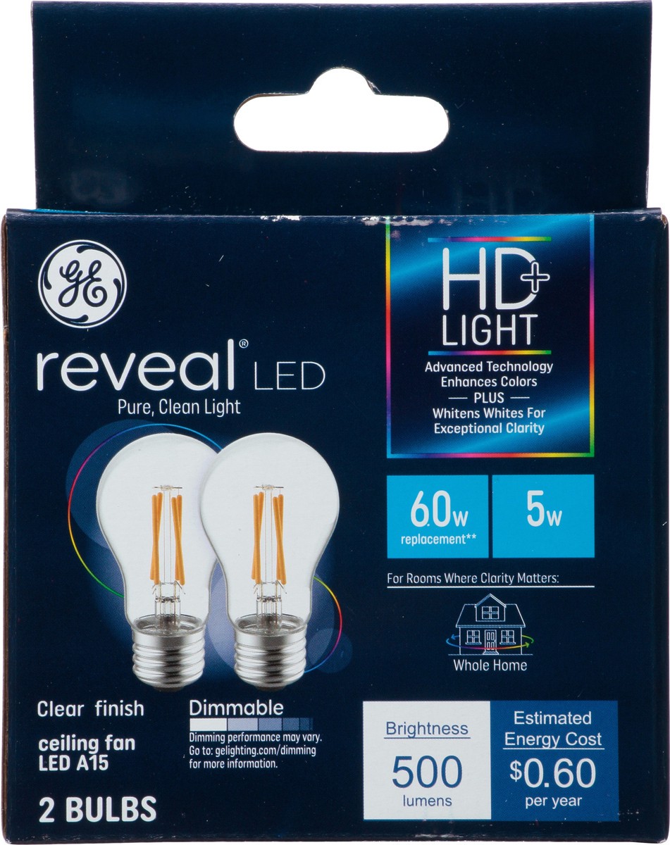 slide 10 of 12, GE Reveal 5 Watts Clear Finish HD+ LED Light Bulbs 2 ea, 2 ct