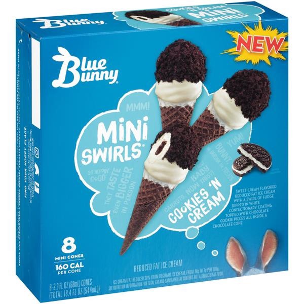 slide 1 of 3, Blue Bunny Mini Swirl Cone Cookies&Cream, 18.40 fl oz