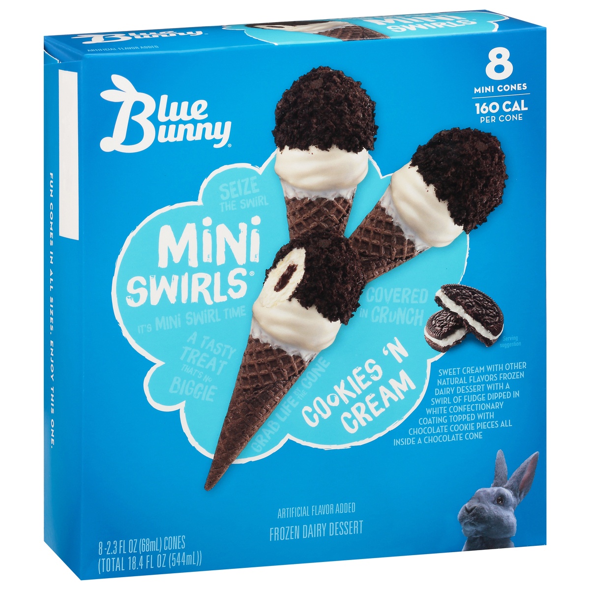 slide 1 of 8, Blue Bunny Cookies'N Cream Cones, 2.3 fl oz