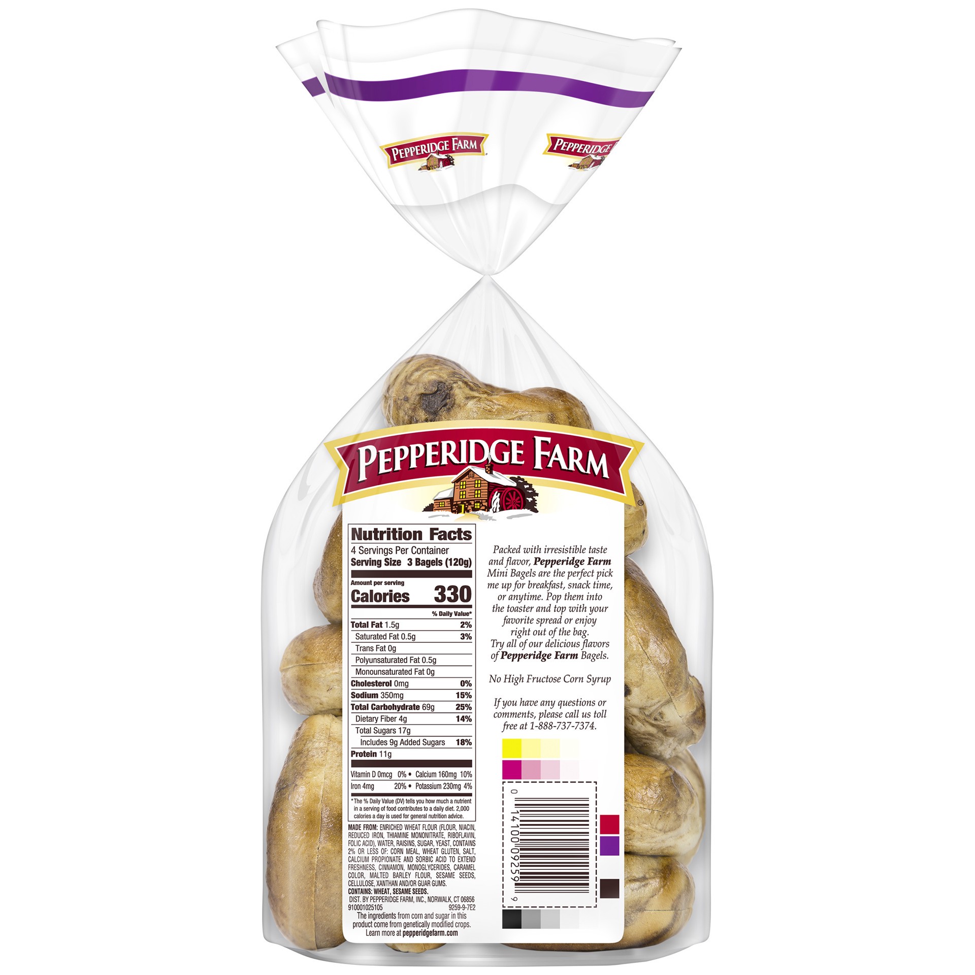 slide 5 of 5, Pepperidge Farm Mini Cinnamon Raisin Bagels, 12-pack, 17 oz. Bag, 17 oz