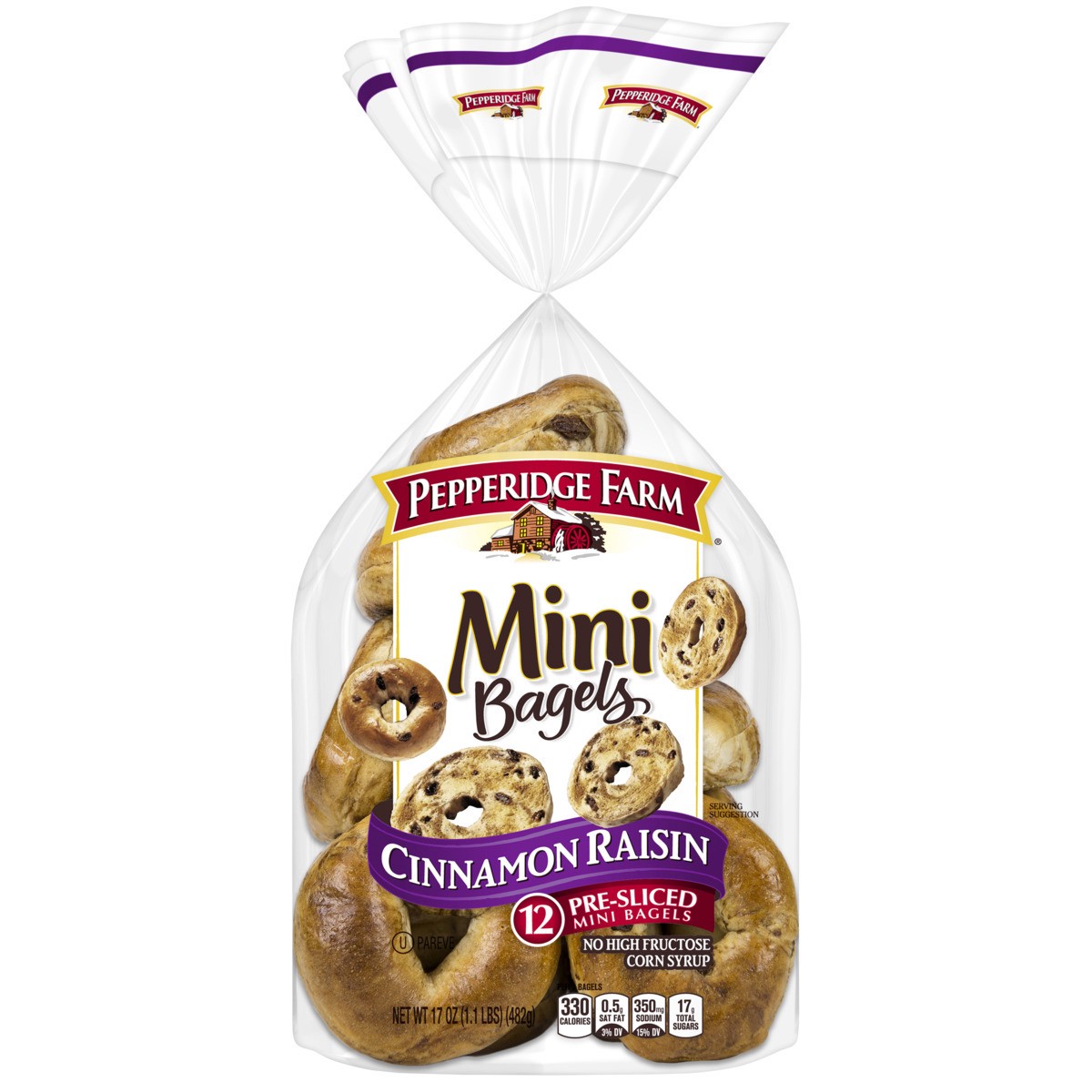 slide 1 of 5, Pepperidge Farm Mini Cinnamon Raisin Bagels, 12-pack, 17 oz. Bag, 17 oz