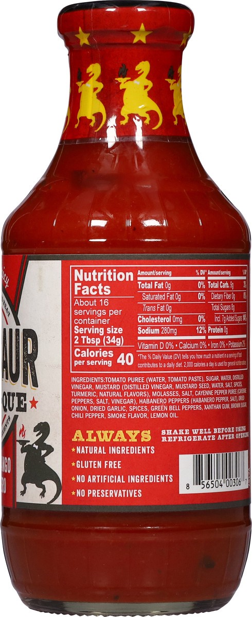 slide 8 of 13, Dinosaur Bar-B-Que Hot & Spicy Wango Tango Habanero Sauce 19 oz, 19 oz