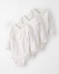 Littleplanet Baby 3-Pack Organic Cotton Snap Bodysuits White 9M