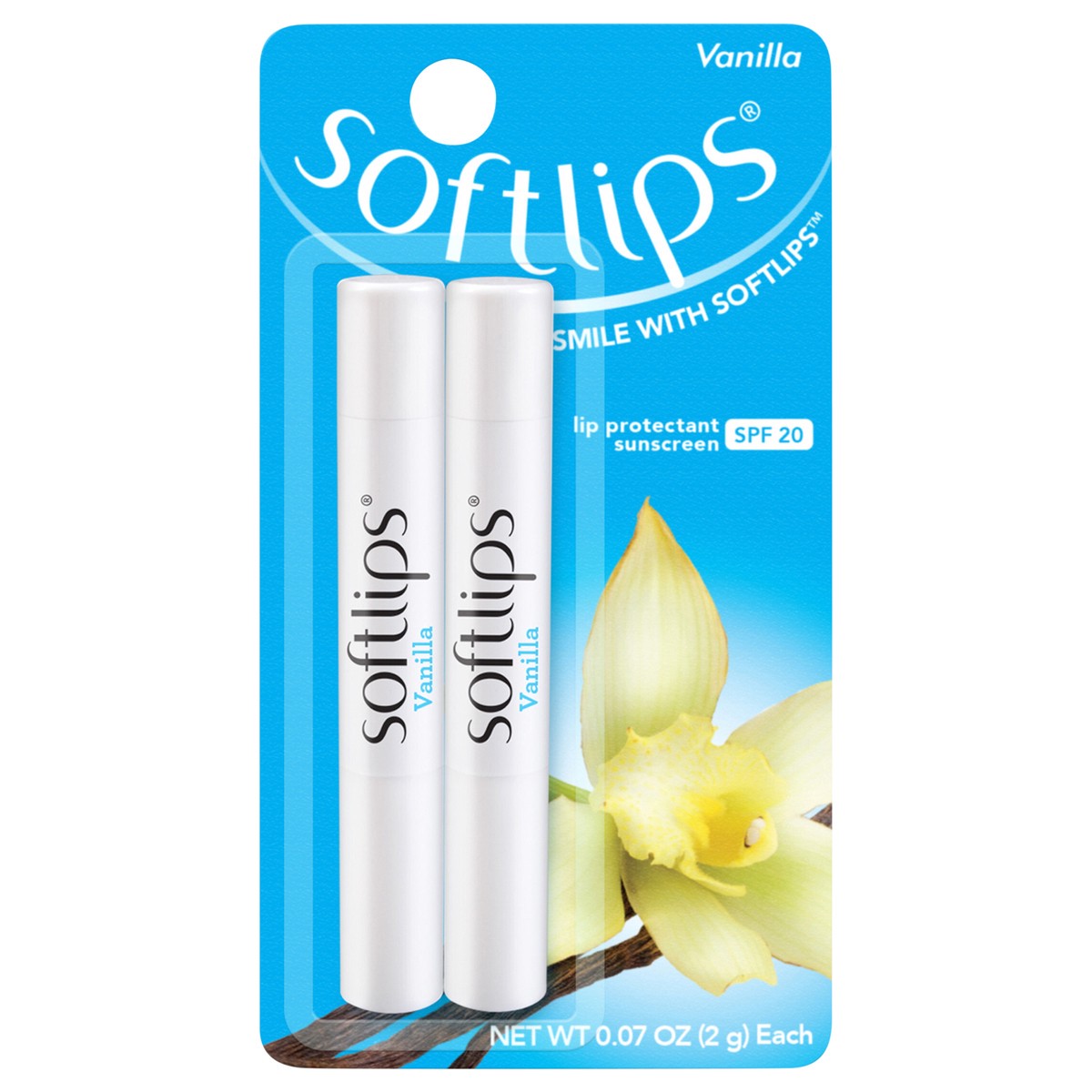 slide 1 of 2, Softlips Daily Lip Moisturizer For Very Dry Lips, Vanilla Flavored Lip Balm, SPF 20, Hydrates, Soothes & Prevents Dry, Chapped Lips, Smooth Glide Formula, Dermatologist Tested, Pack of 2 Chap Sticks, 2 ct