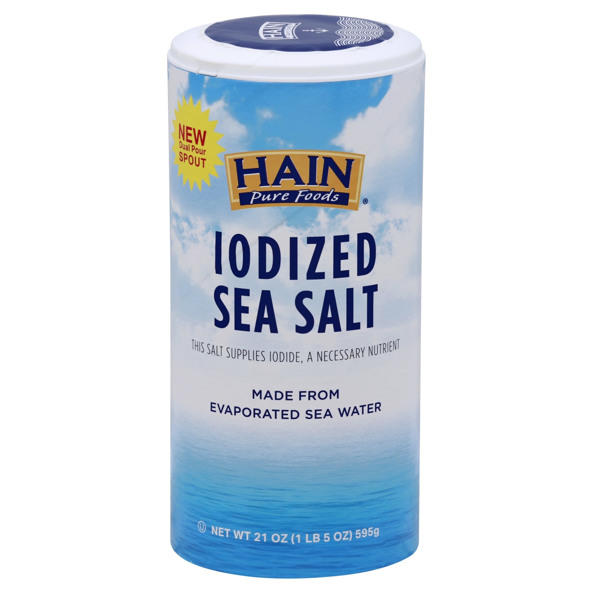 slide 1 of 2, Hain Pure Foods Iodized Sea Salt, 21 oz