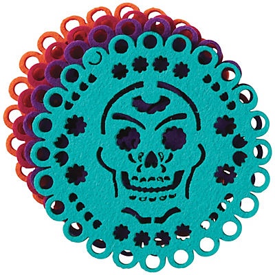 slide 1 of 1, Fandango Day Of The Dead Skull Felt Coasters, 4 ct