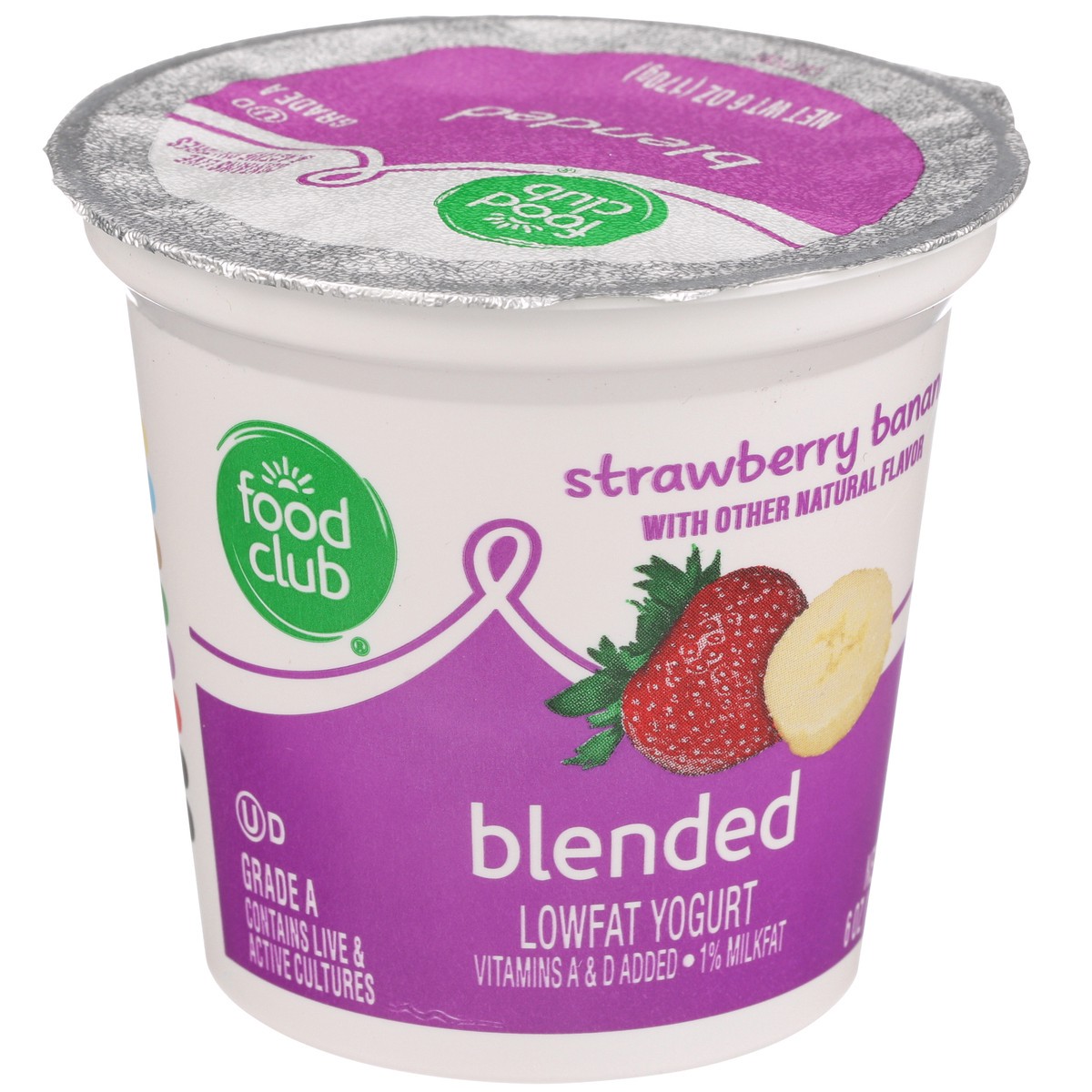 slide 2 of 9, Food Club Strawberry Banana Blended Lowfat Yogurt, 6 oz