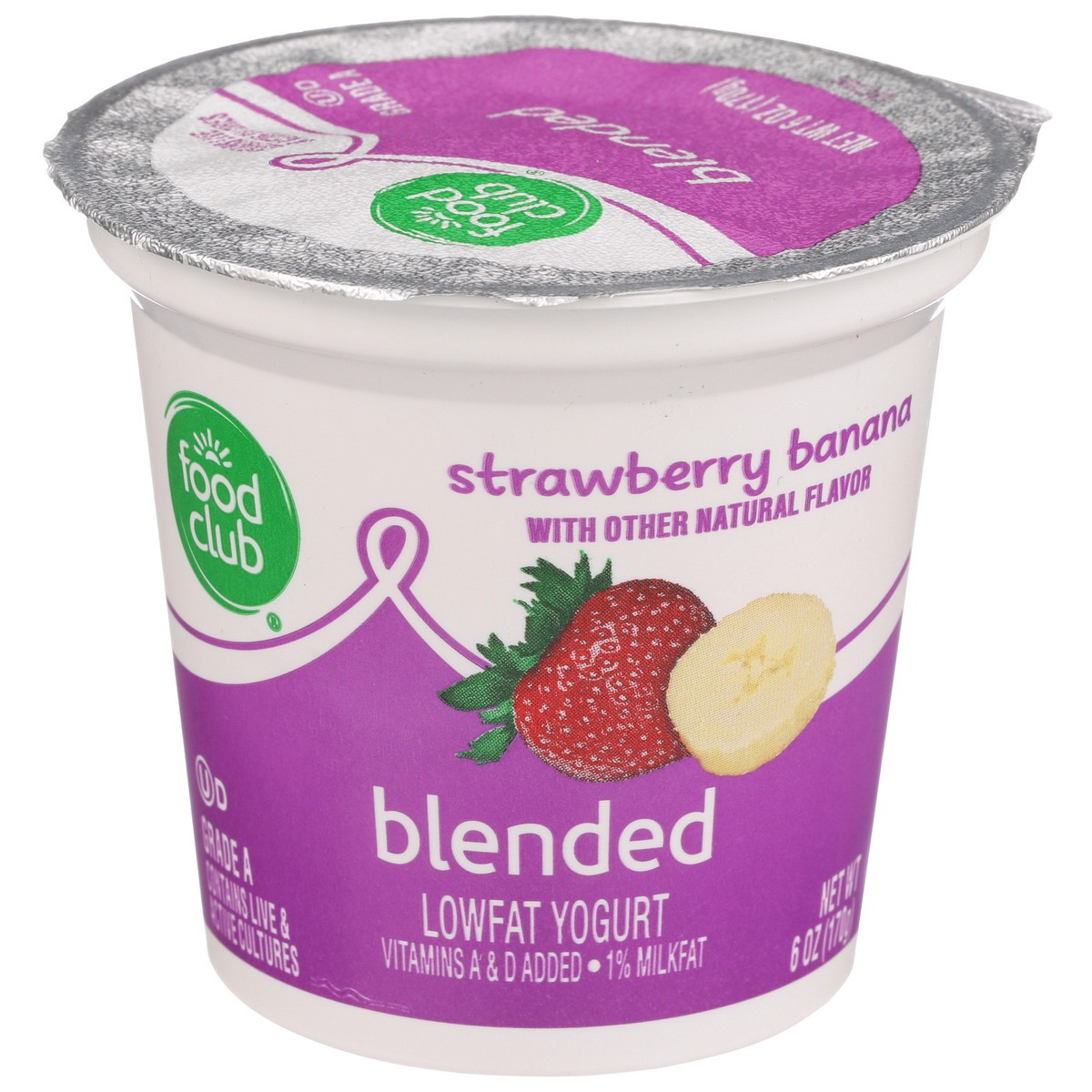 slide 1 of 9, Food Club Strawberry Banana Blended Lowfat Yogurt, 6 oz