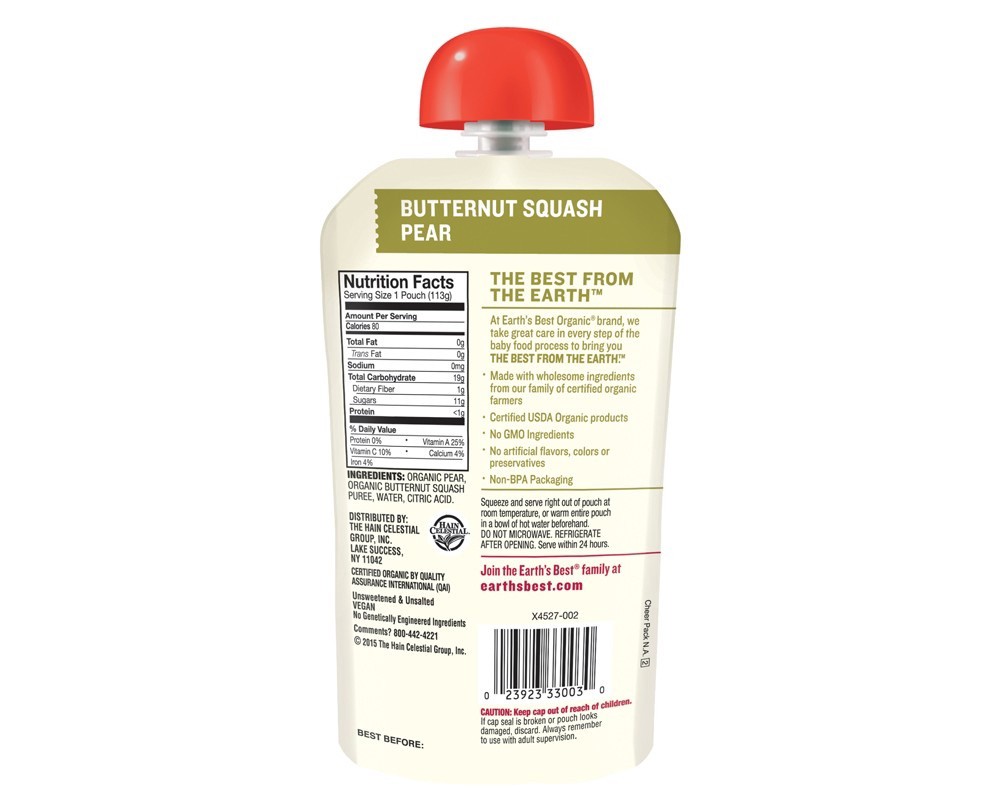 slide 2 of 3, Earth's Best Organic Butternut Squash Pear Baby Food Puree 6+m, 4 oz