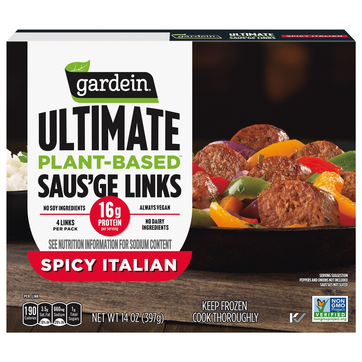 slide 1 of 5, Gardein Ultimate Spicy Italian Saus'ge Links 14 oz, 14 oz