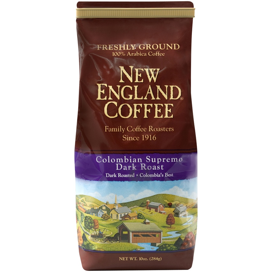 slide 1 of 1, New England Coffee Colombian Supremo Dark Roast Freshly Ground Coffee, 10 oz