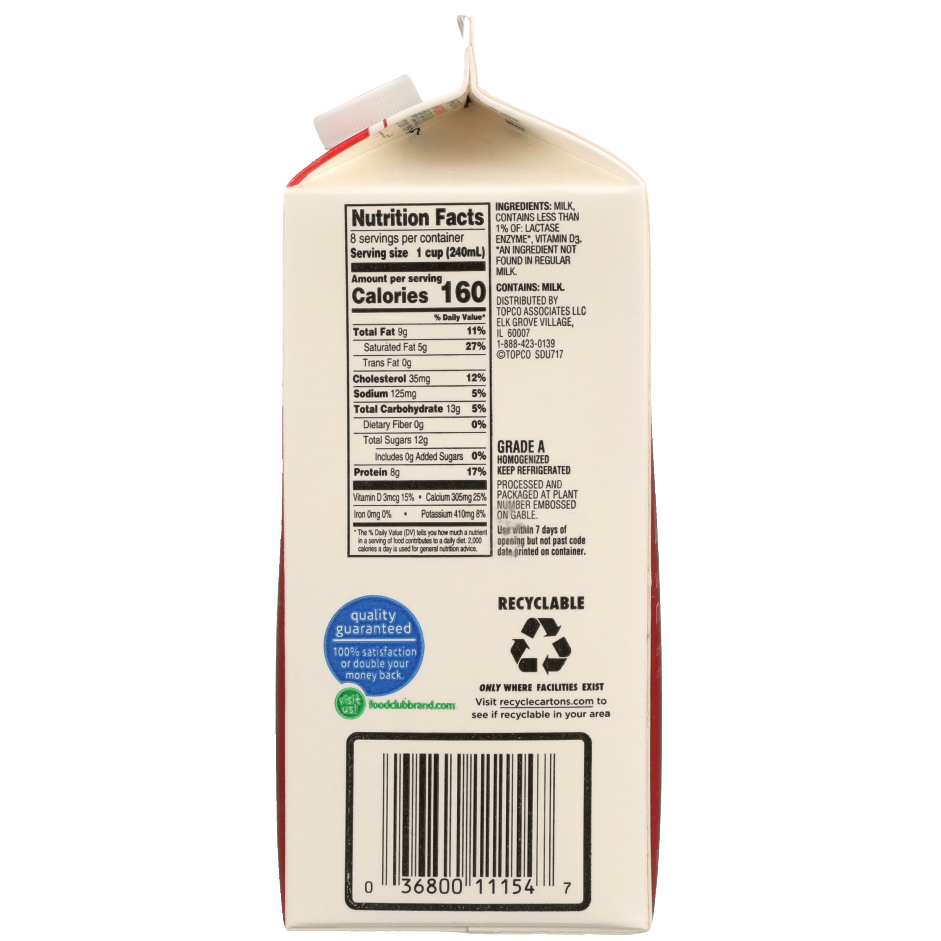 slide 3 of 6, Food Club Whole Milk Lactose Free, 64 fl oz