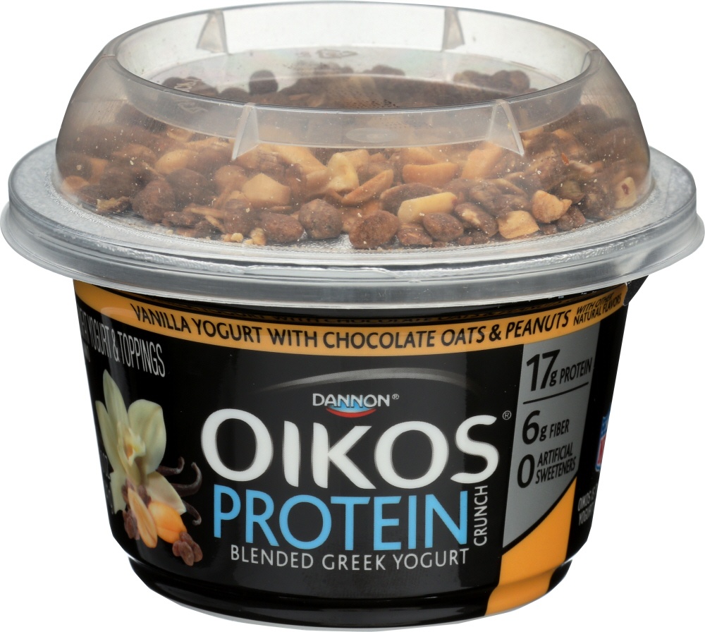 slide 1 of 5, Dannon Oikos Protein Crunch Vanilla Yogurt With Chocolate Oats & Peanuts, 5.3 oz