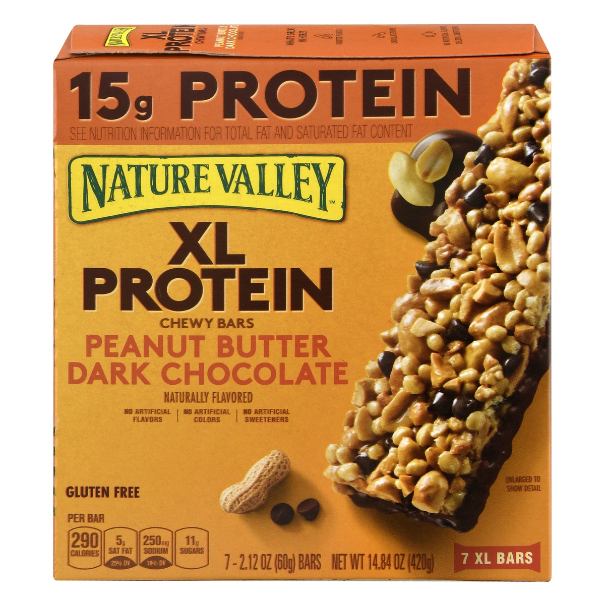 slide 1 of 1, Nature Valley XL Protein Peanut Butter Dark Chocolate Chewy Bars 7 ea, 14.84 oz