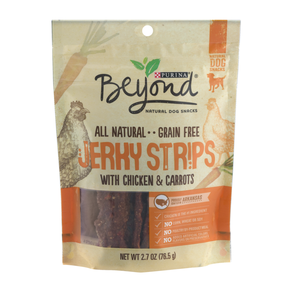 slide 1 of 1, Beyond Jerky Strips with Chicken & Carrots Natural Dog Snacks, 2.7 oz