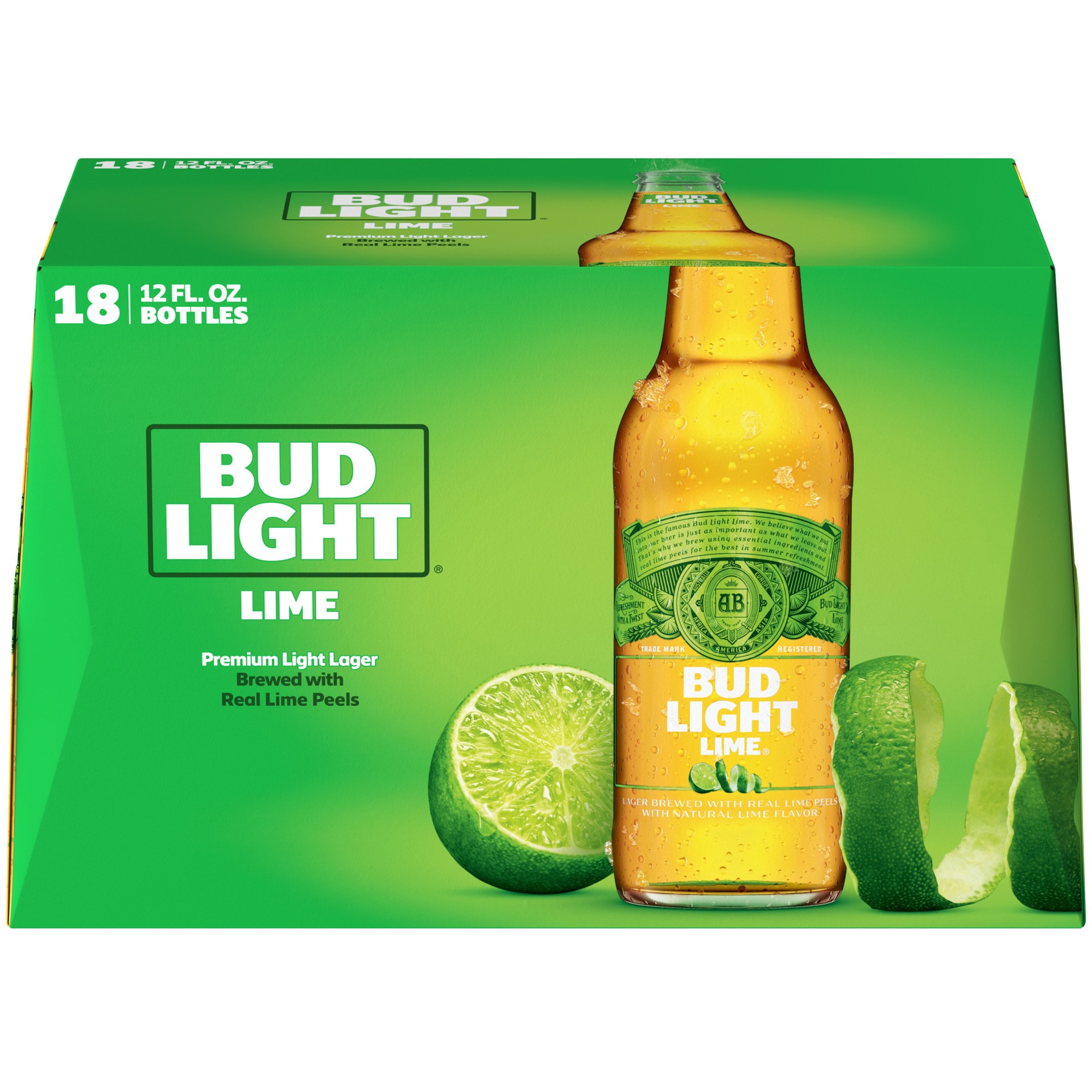 slide 1 of 17, Bud Light Lime Beer, 18 Pack Beer, 12 FL OZ Bottles, 216 fl oz