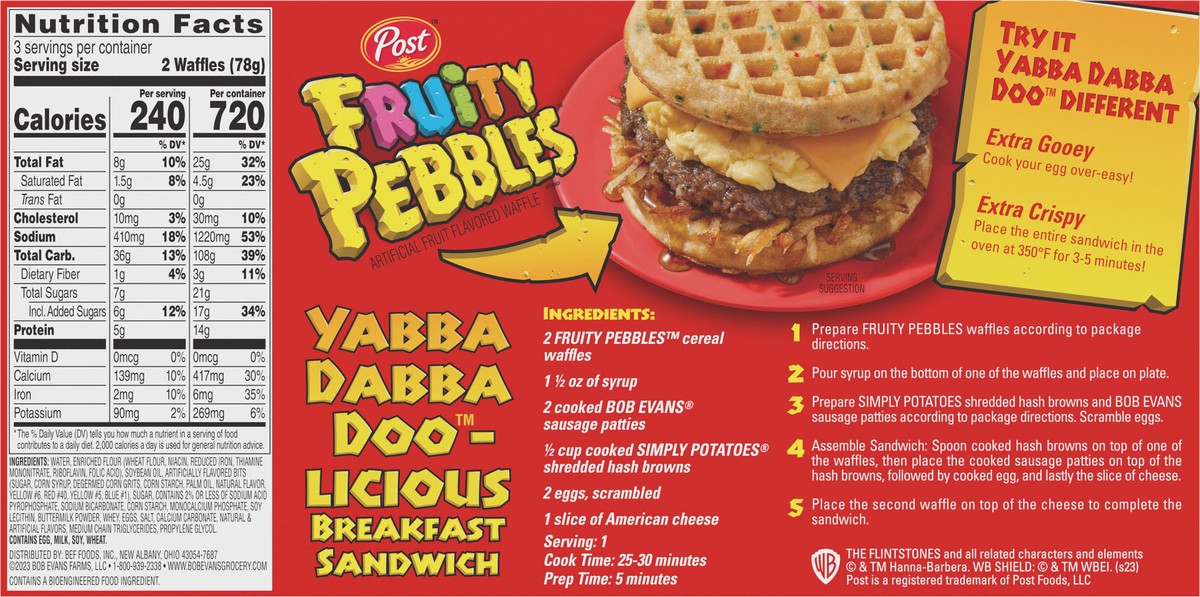 slide 2 of 9, Post Fruity Pebbles Frozen Waffles Box, 8.3 oz, 6 Count, 6 ct