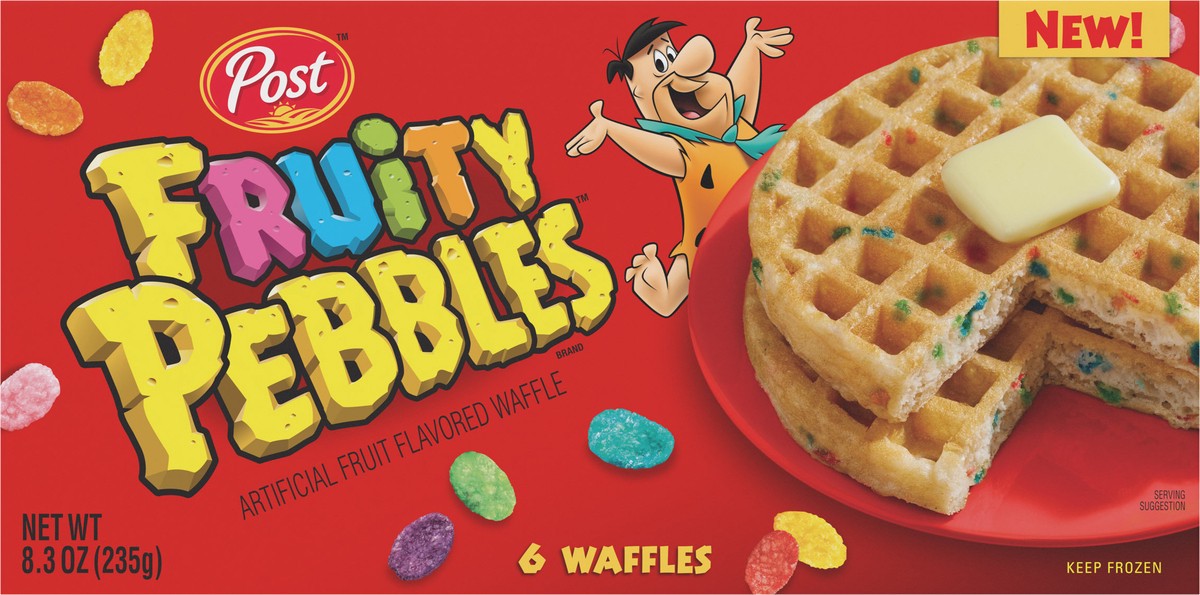 slide 9 of 9, Post Fruity Pebbles Frozen Waffles Box, 8.3 oz, 6 Count, 6 ct