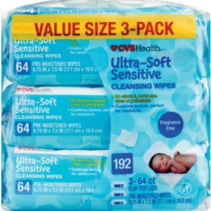 slide 1 of 1, CVS Health Sensitive Gentle Wipes Solo Softpak, 3 pk; 64 ct