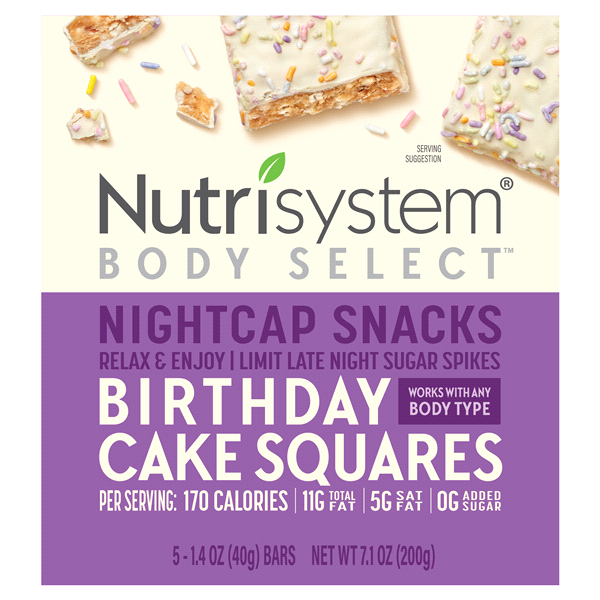 slide 1 of 1, Nutrisystem Body Select Nightcap Snacks Birthday Cake Squares, 5 ct